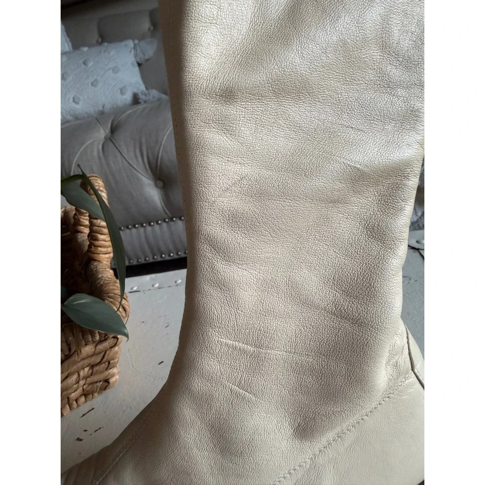 CHANEL Vintage Tall Boots Cream Leather CC Logo Women's Size 39 Y2K 90s Karl